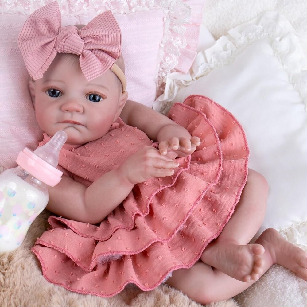 🆕20inch Soft Cloth Body Newborn Baby Poseable Limbs Pink Dress Baby Girl - Picture 1 of 7